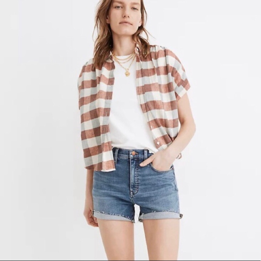 Madewell linen-blend hilltop shirt in gingham check, button down blouse